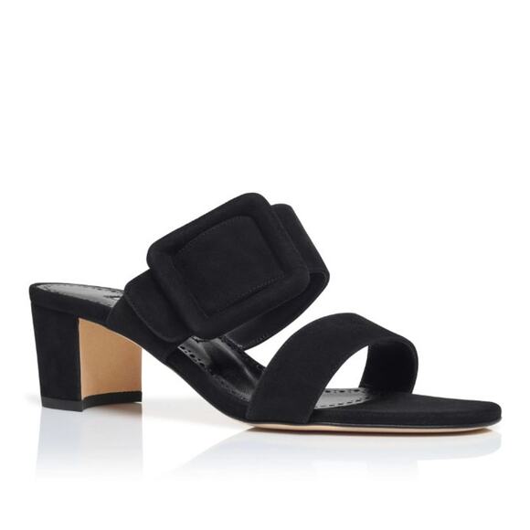 Manolo Blahnik Shoes - Manolo Blahnik Titubanew Black Suede Open Toe Buckle Mule Sandals Heels IT 36.5